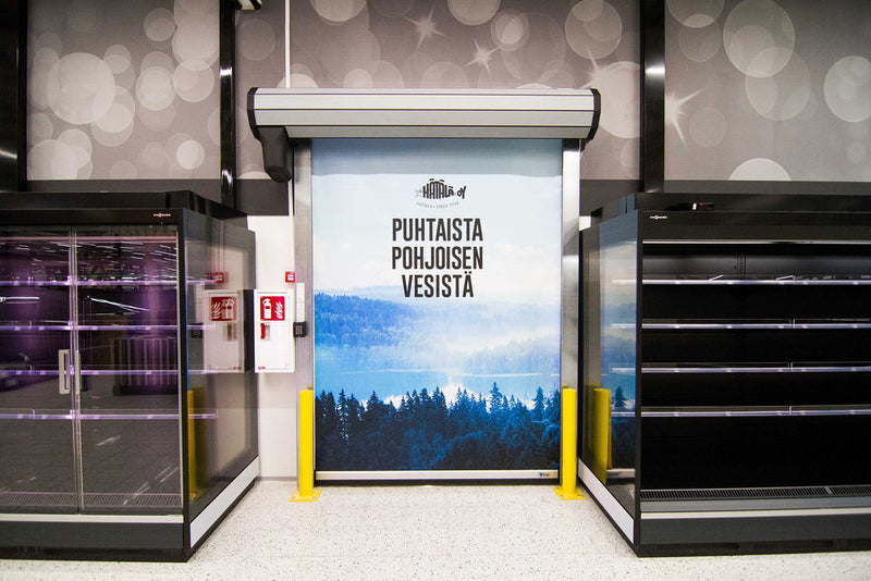 Turner Door snabbrullportar levererts också med print. 